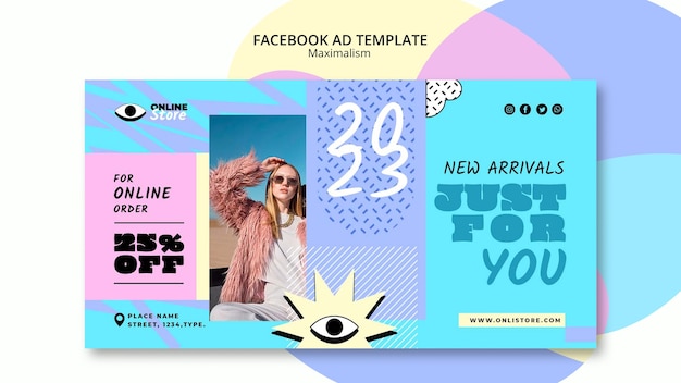 Free PSD social media promo template in maximalism style