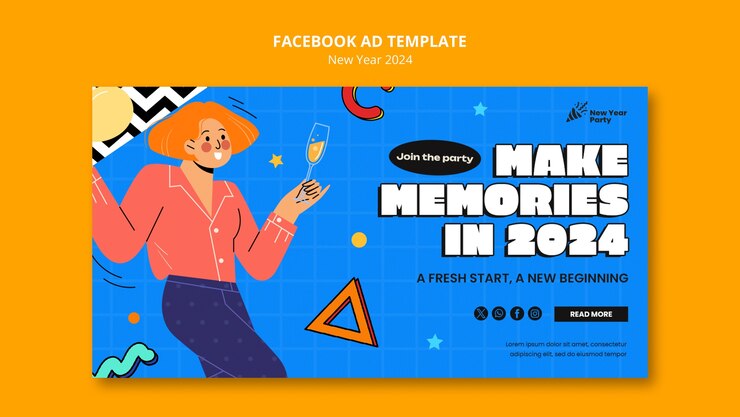 Free PSD social media promo template for new year 2024 party celebration