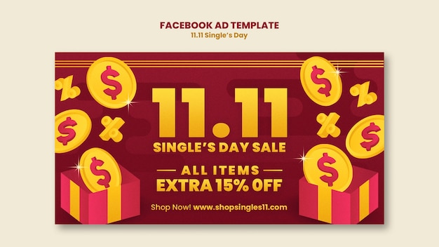 Free PSD social media promo template for single's day sales with coins and dollar sign