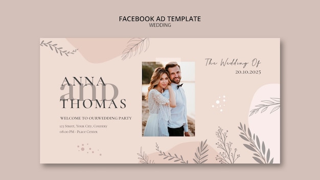 Free PSD social media promo template for wedding with vegetation