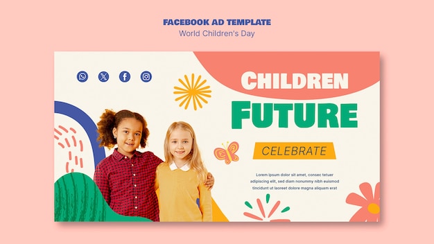 PSD gratuito modello promozionale sui social media per la celebrazione della giornata mondiale dei bambini