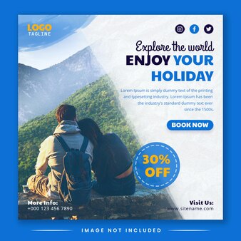 Social media promotion enjoy your holiday travel and tours instagram post banner template
