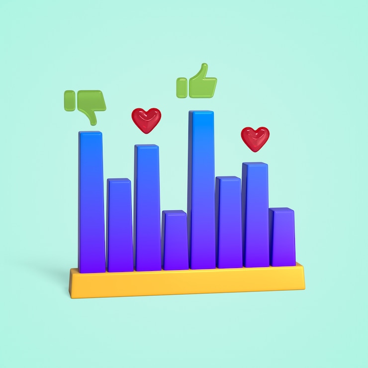 Free PSD social media statistics chart with likes, dislikes, and hearts