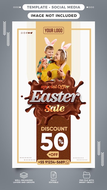 PSD gratuito storie sui social media instagram offerta speciale saldi di pasqua fino a 50 di sconto