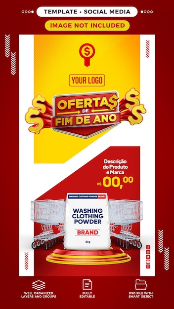 Free PSD social media stories new year deals for supermarkets in brazil