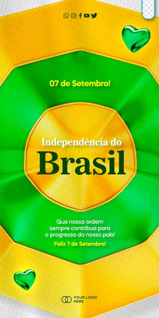 무료 PSD 소셜 미디어 템플릿 기념 9월 7일 브라질 독립 independencia do brasil