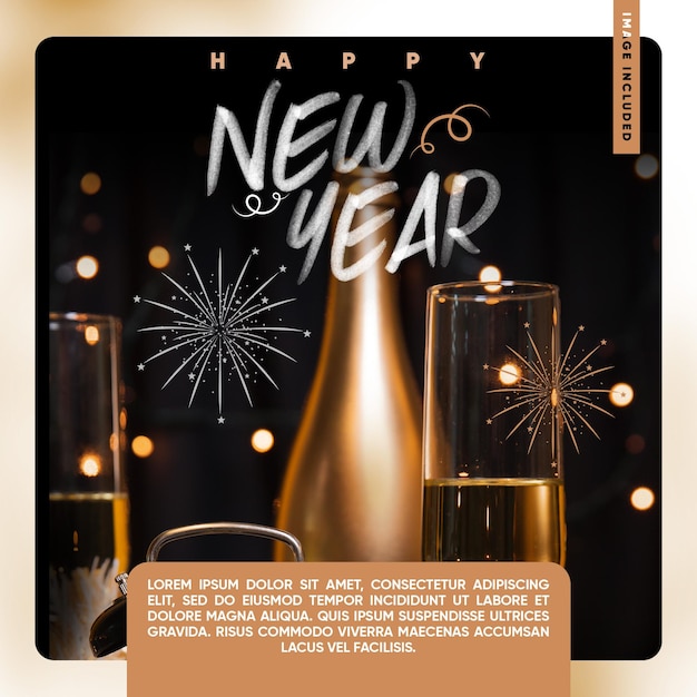 Free PSD social media template feed happy new year 2024 black background