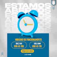 Free PSD social media template we are open opening hours with 3d clock