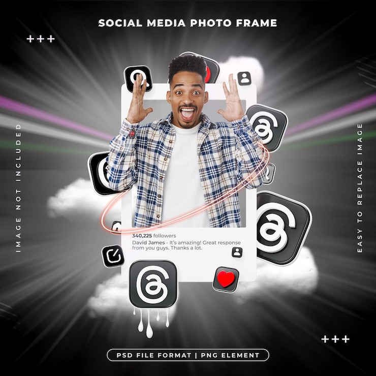 Free PSD social media threads post frame isolated 3d rendering