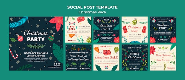 無料PSD ソーシャルポストクリスマスパックテンプレート