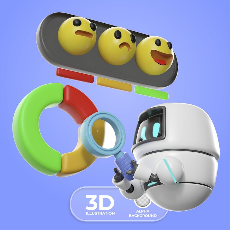 무료 PSD 인공지능 3d 일러스트레이션으로 분석된 소셜 센티먼트 분석