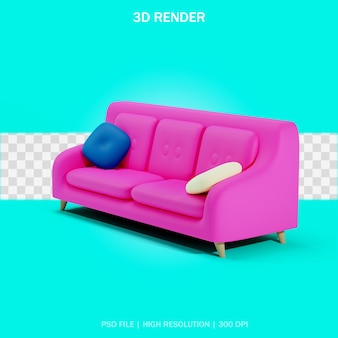 Sofa with twin pillows with transparent background in 3d design