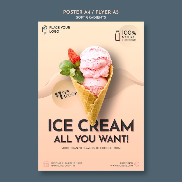 PSD gratuito poster di gelato soft gradiente