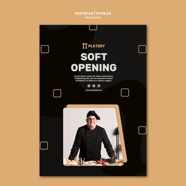 Free PSD soft opening restaurant poster template