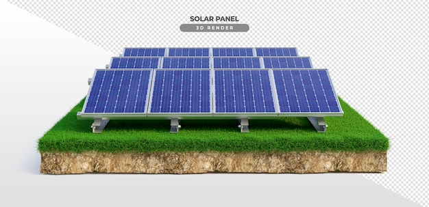 Schede di energia solare su terreno erboso in rendering 3d realistico