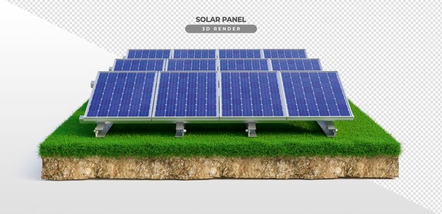 Solar power boards on grass terrain in 3d realistic render