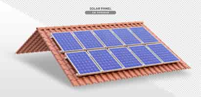 Free PSD solar power boards on roof of house in 3d realistic render