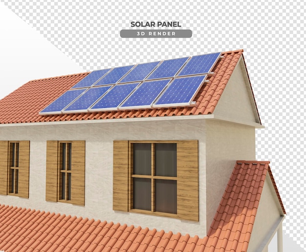 Solar power boards on roof of house in 3d realistic render