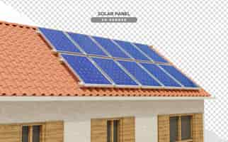 PSD gratuito schede di energia solare sul tetto della casa nel rendering realistico 3d