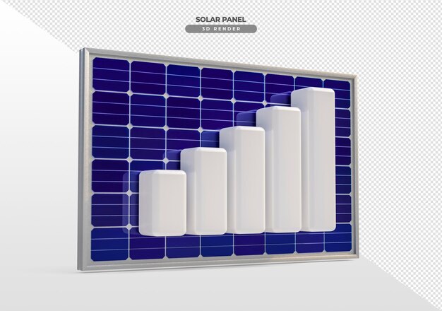 Solar power boards with growth graph 3d realistic render