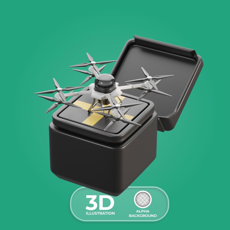 無料PSD 太陽光発電ドローン充電ステーション 3dイラスト