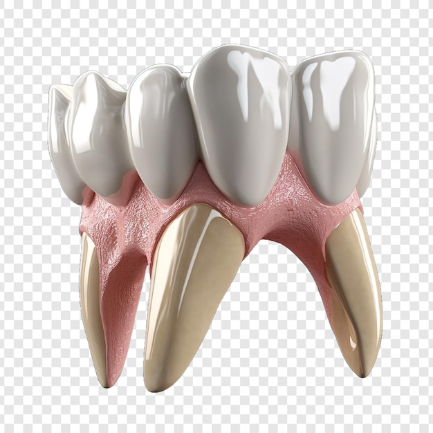 Un dente dolorante in mezzo a denti sani isolati su uno sfondo trasparente