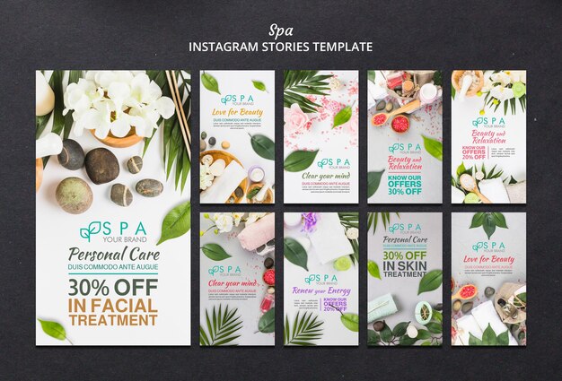 Modello di storie di instagram di concetto di spa