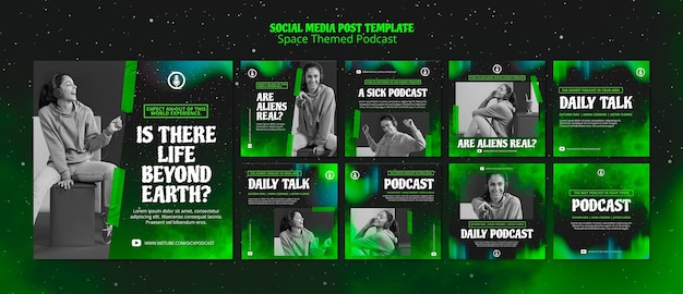 Free PSD space themed podcast template for social media post