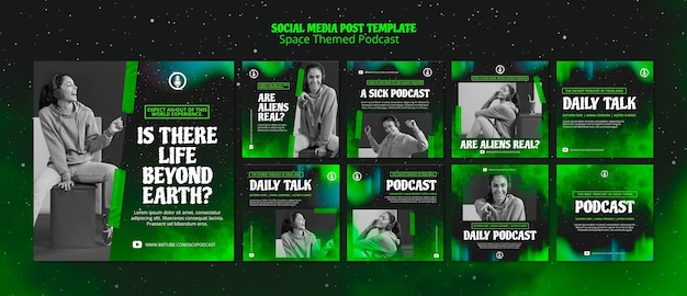 Space themed podcast template for social media post