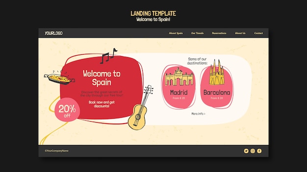 無料PSD スペイン文化のランディングページの図解