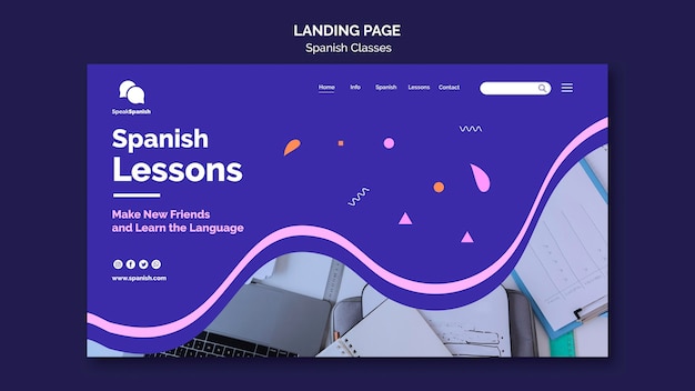 Free PSD spanish lessons landing page design