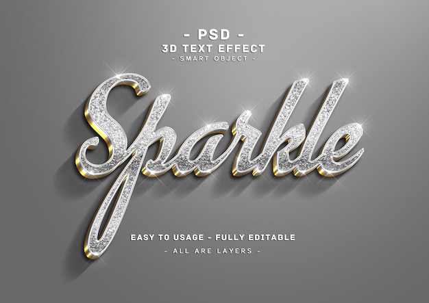 스파클 텍스트 효과 3d 실버 오른쪽 스타일 프리미엄 PSD 파일