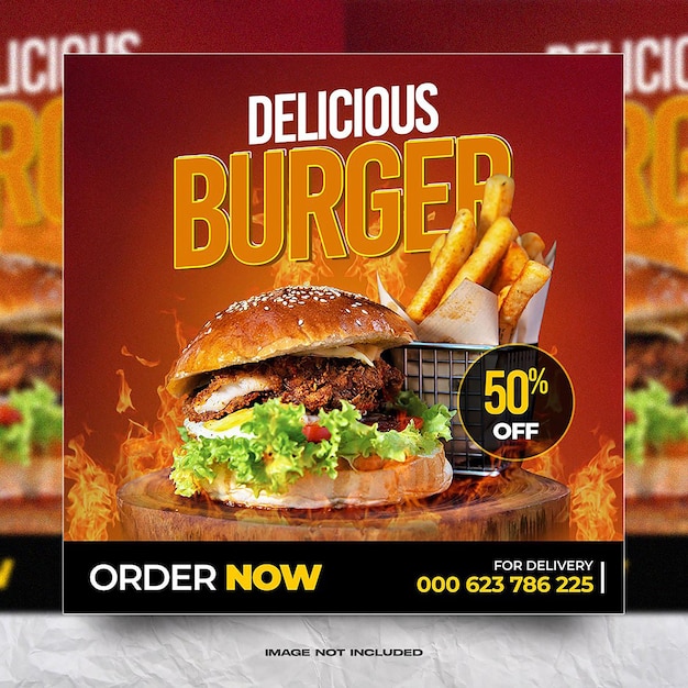 Modello di banner sui social media per la promozione del menu di hamburger speciale