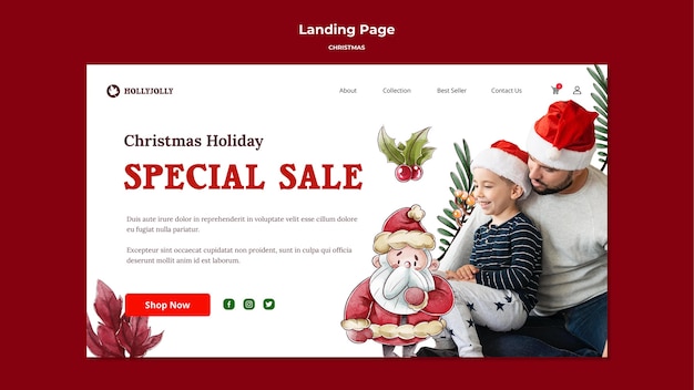 無料PSD 特別なクリスマスセールのランディングページテンプレート