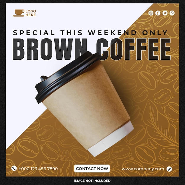 Бесплатный PSD Рекламный веб-баннер или шаблон баннера instagram для продажи специального кофейного меню