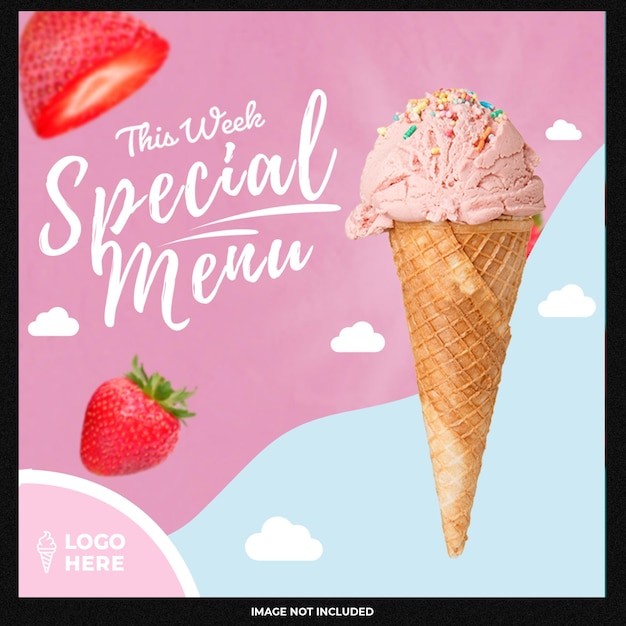 Бесплатный PSD Специальное вкусное мороженое в социальных сетях instagram пост баннер дизайн