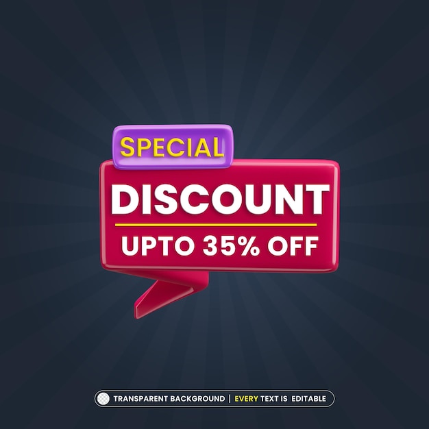 Free PSD special discount 35 off 3d promotion banner with editable text