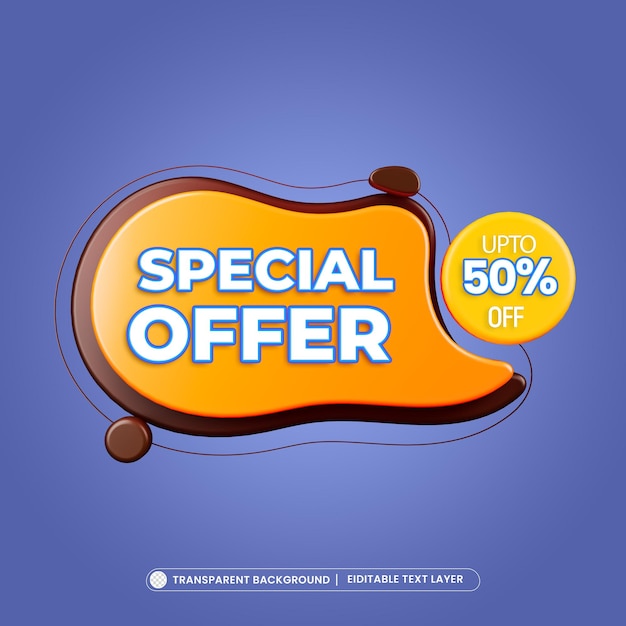 PSD gratuito offerta speciale 50 di sconto sul banner di vendita 3d con effetto testo modificabile