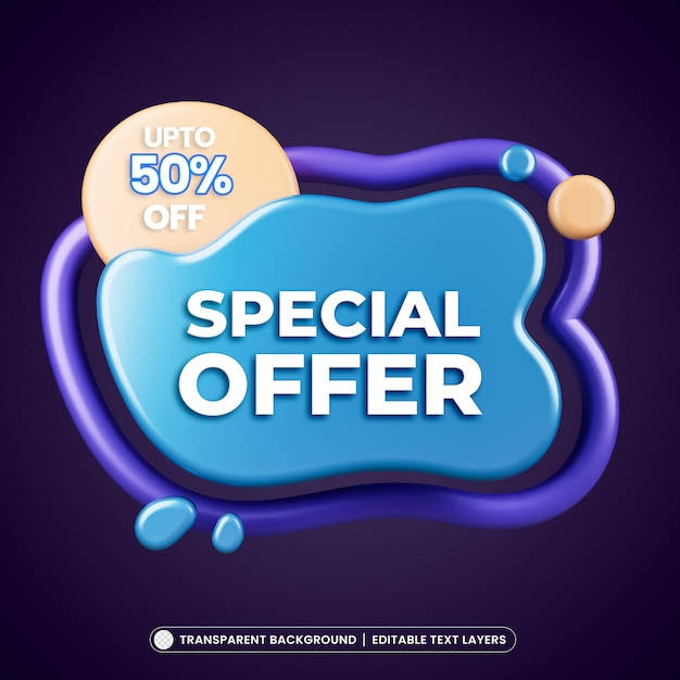 PSD gratuito offerta speciale 50% di sconto modello di banner promozionale 3d