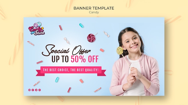 Free PSD special offer candy shop blue banner