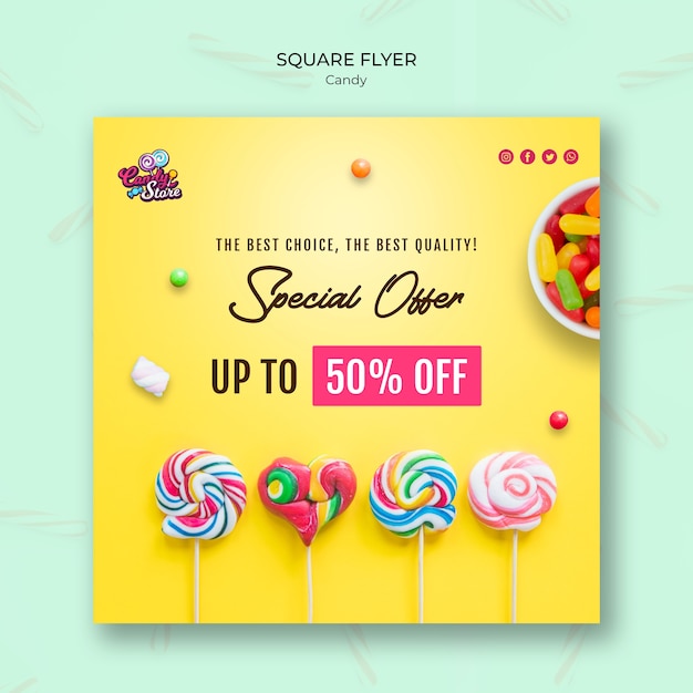 Special offer candy shop square flyer template