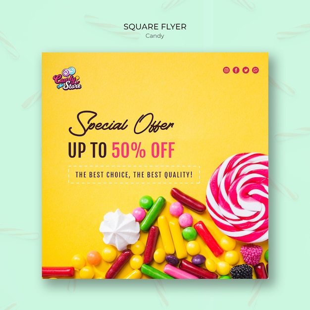 Free PSD special offer candy shop square flyer