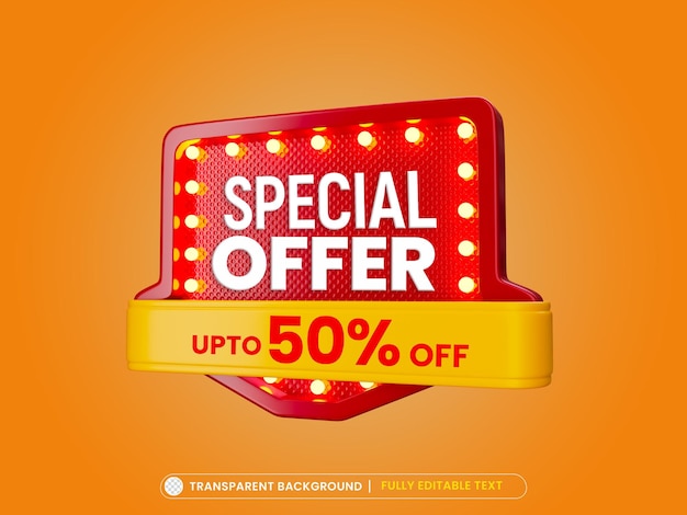 Special offer neon 50 off sale promo banner template design