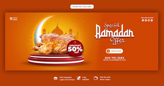 PSD gratuito speciale ramadan kareem cibo e menu iftar modello di banner di copertina di facebook