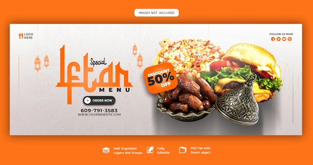 Free PSD special ramadan kareem food and iftar menu facebook cover banner template