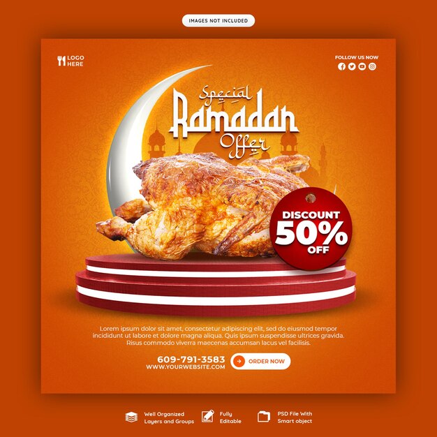 Free PSD special ramadan kareem food menu social media banner or instagram post template