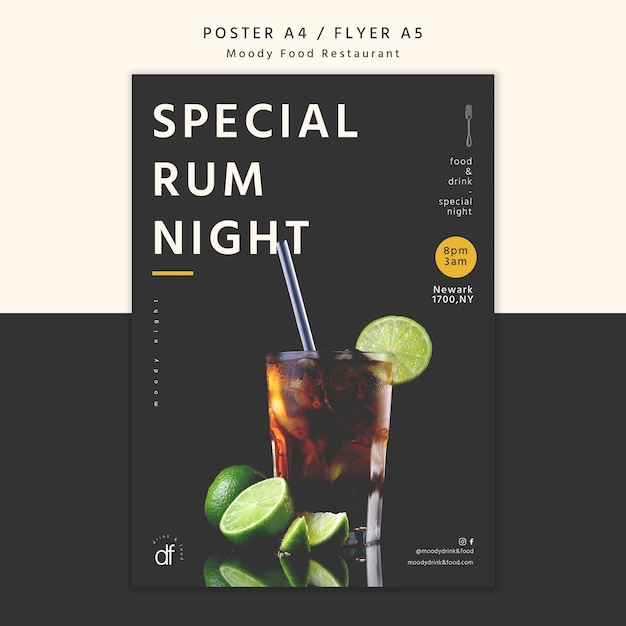 Free PSD special rum night at the restaurant poster