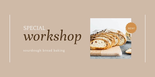 Special workshop psd twitter header template for bakery and cafe marketing