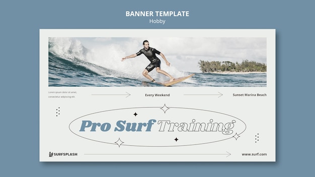 Modello di banner splash e surf