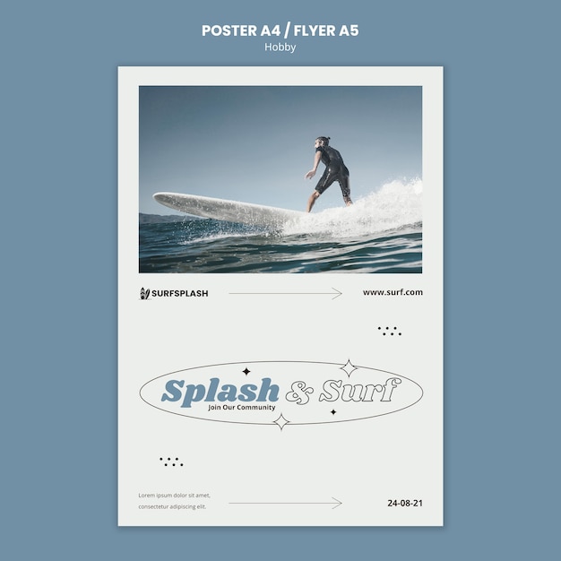 Modello di stampa splash e surf